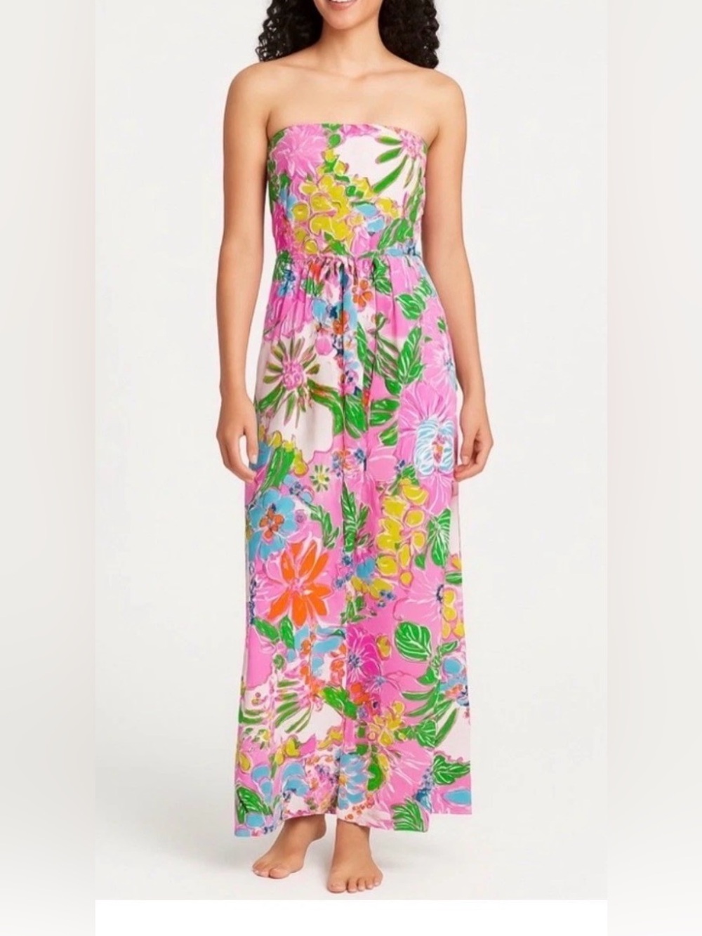 Lilly Pulitzer for Target Strapless Maxi Dress Floral Bright Beachy Sun Size L